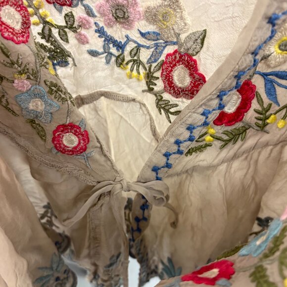 Johnny Was Blouse Jacket /Shacket – Sheer Embroidered Floral with Flounce Sleeve - Picture 3 of 5